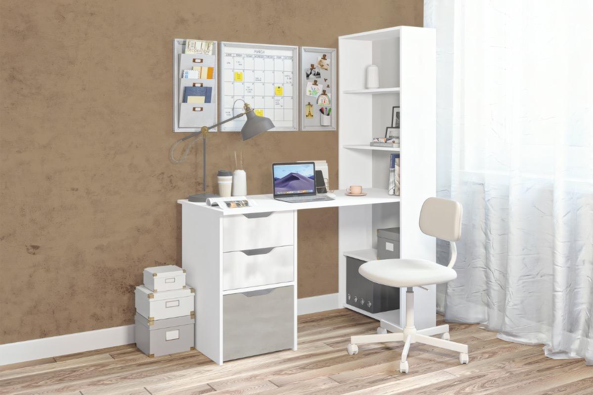 Письменный стол Мико со стеллажом белый